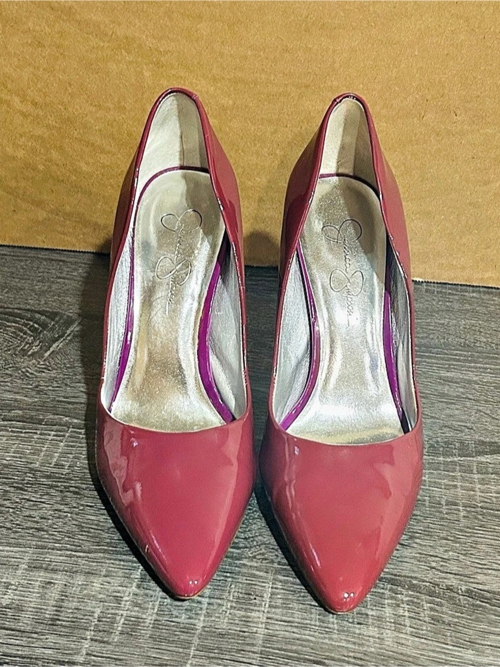 Jessica Simpson Pink Patent Pointed-Toe Heels